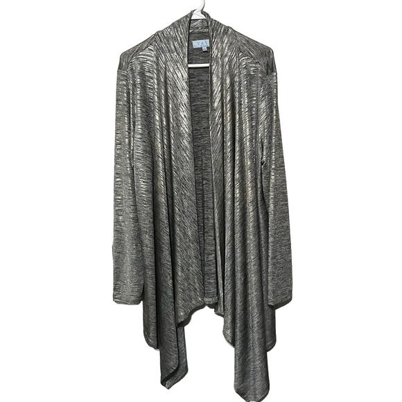 Joan Vass Gold Metallic Cardigan Womens Open Front Knit Plus Size XL - Picture 1 of 8